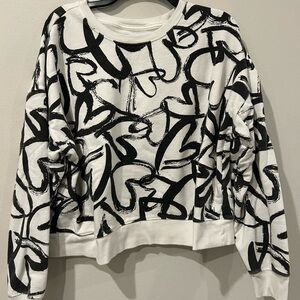 Anthropologie Black and White Graphic Top Maeve Sweatshirt L Large Hearts